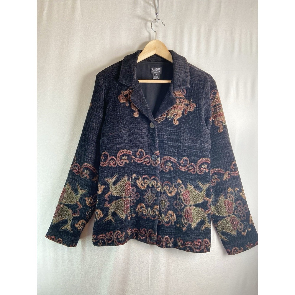 Citron Santa Monica Jacket M Tapestry Button Front Heavyweight Muted Jacquard
